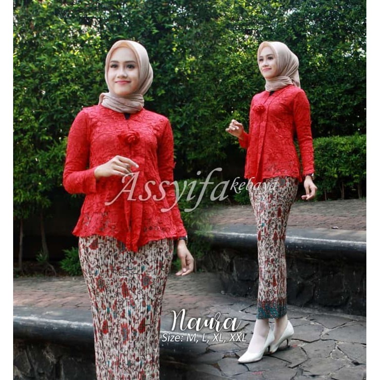 Setelan Kebaya Modern Floy Brukat Warna Merah / Kebaya Modern