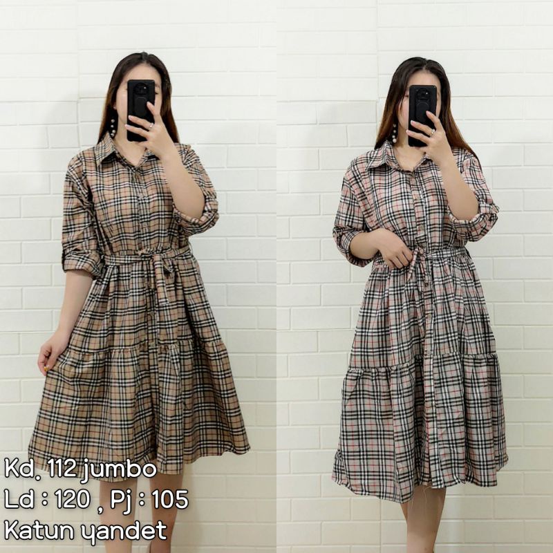 dress wanita kotak burberry bahan katun yandet kd112 sale0080