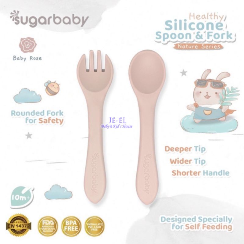 Sugar baby sendok baby silicone/spoon isi 2pcs and Sugar baby Healthy Silicone Spoon &amp; Fork (Nature Series)