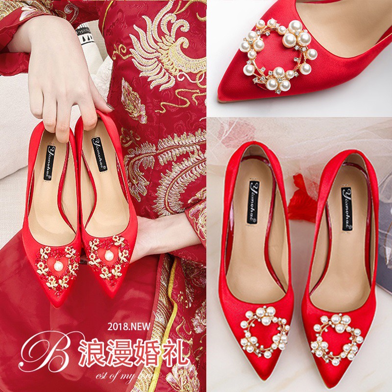 High Heeled Shoes Red Wedding Shoe Woman 2018 New Bridal Shoes