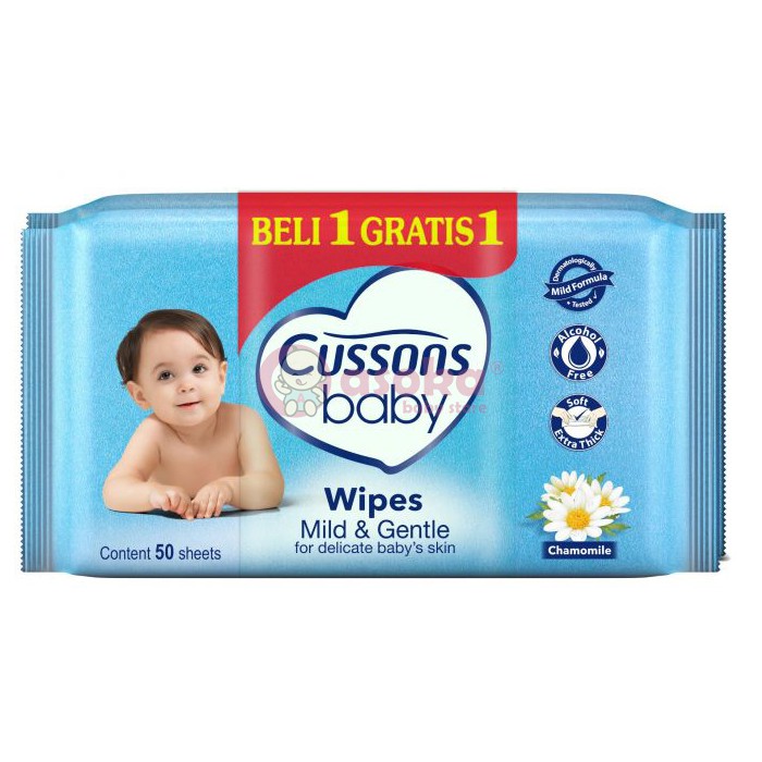 Cussons Baby Wipes 50's Mild &amp; Gentle (BELI 1 GRATIS 1) ASOKA