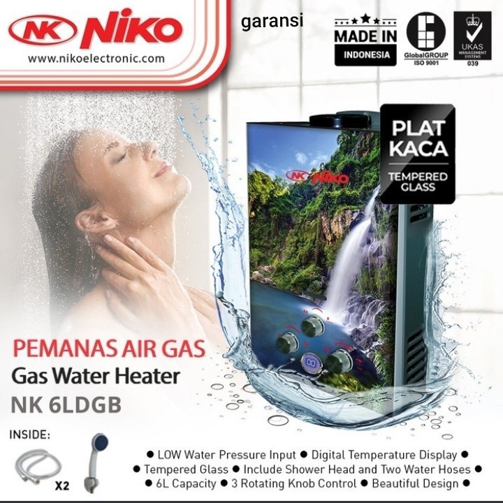 Water Heater gas NIKO 6L LED display kaca NK-6 LDG A/B/C/D NEW!! - BUBBLE WRAP