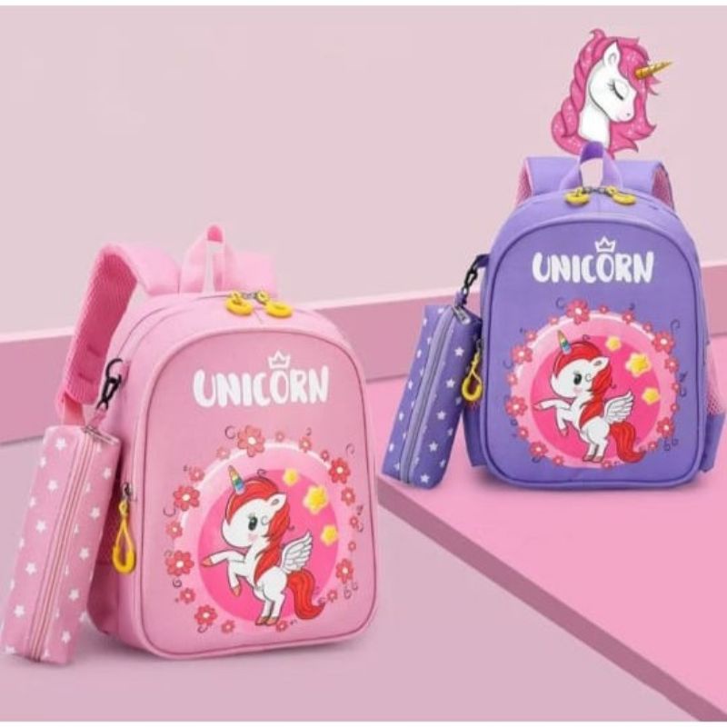 tas ransel sekolah anak perempuan karakter unicorn pul STRIP trendy kekinian