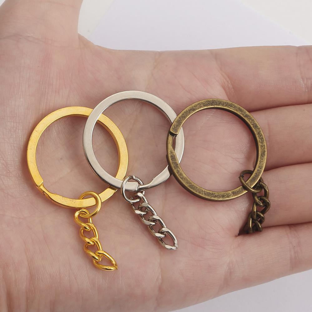 New 10pcs Key Chain Key Ring keychain Brass Rhodium Gold 20mm Long Round Split Keyrings Keychain Jewelry Making Wholesale DIY