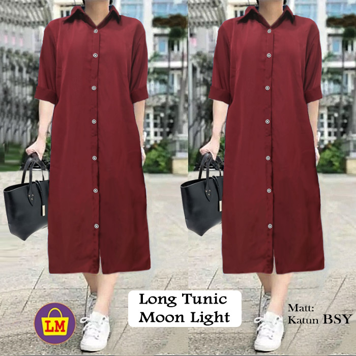 LM 19549 Baju Atasan Tunik Wanita Lengan Panjang LONG TUNIC MOON LIGHT - Maroon, XL