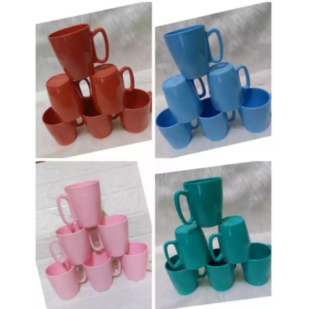 [ 6 Pcs ] Enam Pcs Gelas Gagang Melamin Dinner Ware / Gelas Kopi / Teh / Gelas Melamin / Gelas Melam