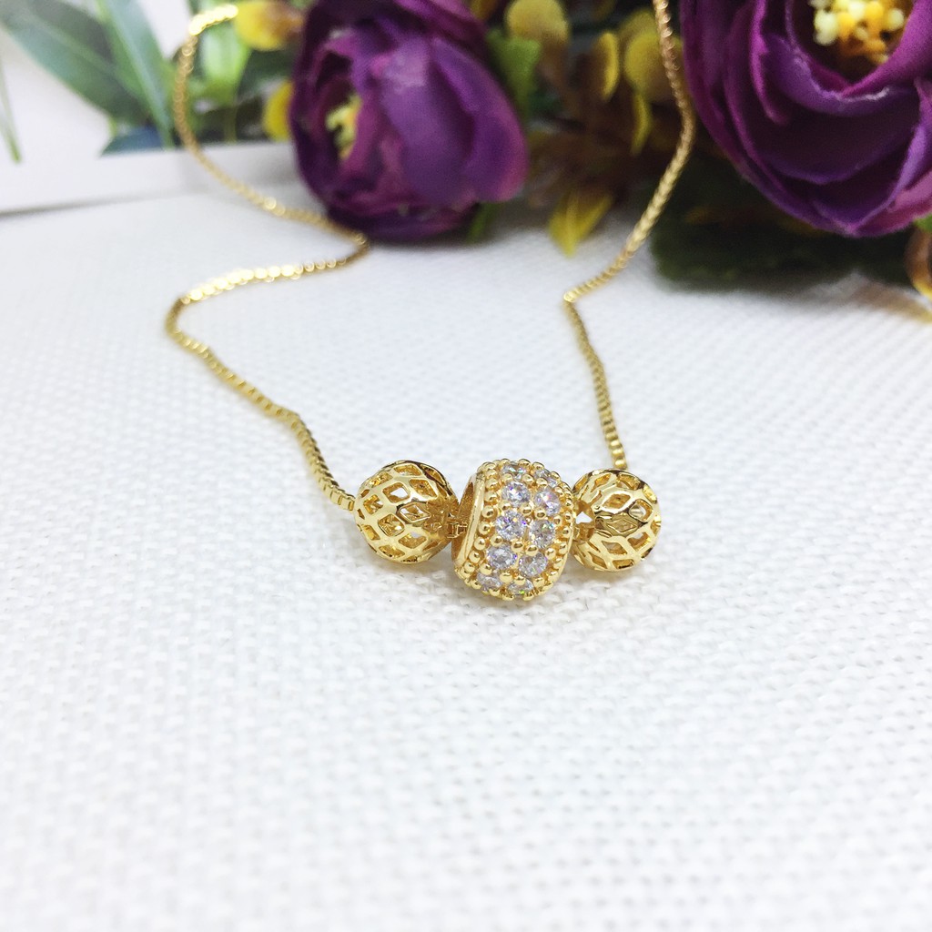 Kalung Xuping 3 Bola Batu Putih Lapis Emas - SN0020