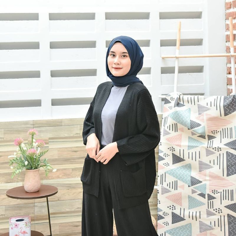 Termurah Diskon Promo Loocy Pocket Jaket Rajut Saku Lavella | Cardygan Oversize Premium Tebal 7 Get-HItam