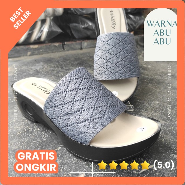 Wedges 5 cm - Sandal Perempuan Heels Sendal Wanita Rajut Import Terbaru