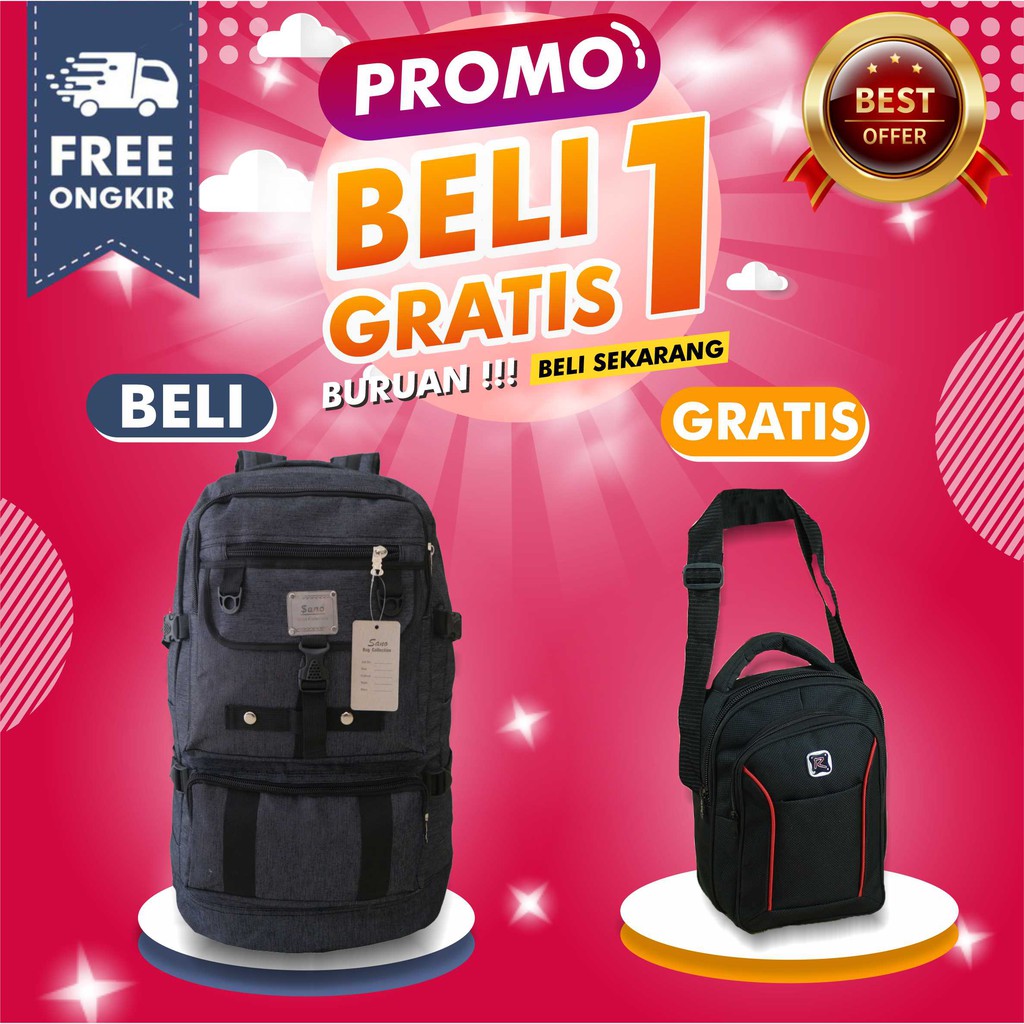 BELI 1 GRATIS 1 Tas Ransel Gunung Cowok Keren Outdoor Muncak Hiking Free Selempang Polo Pria Awet