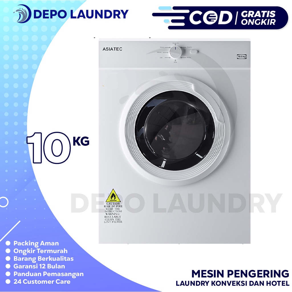 Dryer / Mesin Pengering Gas Laundry Asiatec 10kg Konversi Gas Dan Listrik