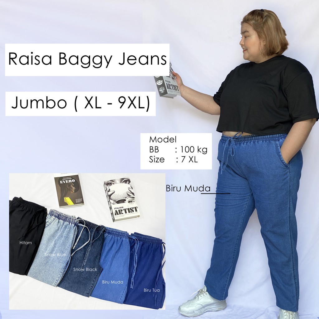 MOKMOK - Raisa Jeans | Celana Denim Jumbo Slim Bigsize Pants Plus Size Big Size