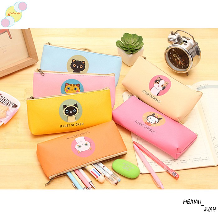 

Tempat pensil Sticker Cat/Kotak Pensil/Dompet Koin/Tempat Kosmetik/Tempat Make Up