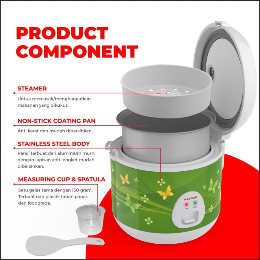 MASPION Magic Com 0,6 Liter / Rice Cooker Mini 0,6 Liter MRJ 0623 - Garansi Resmi 1 Tahun