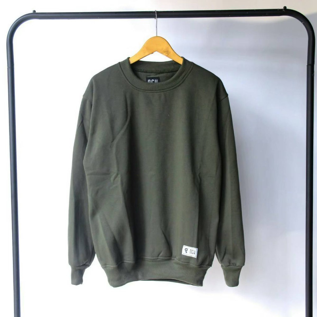 Sweater Crowneck Polos Hijau Army Pria Dan Wanita