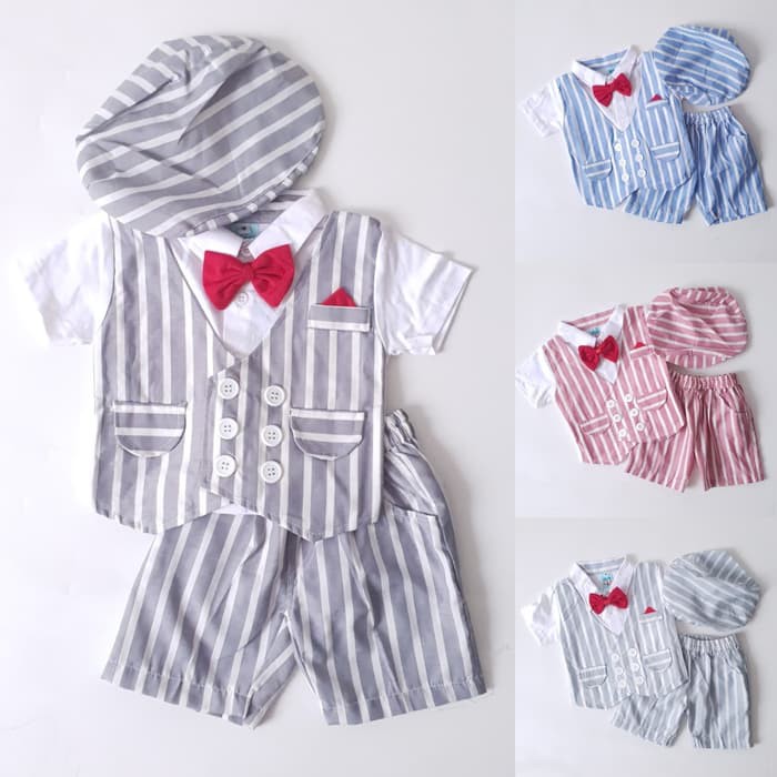 promo Baju  Setelan Pesta Anak  Bayi  Laki Cowok Rompi Garis 