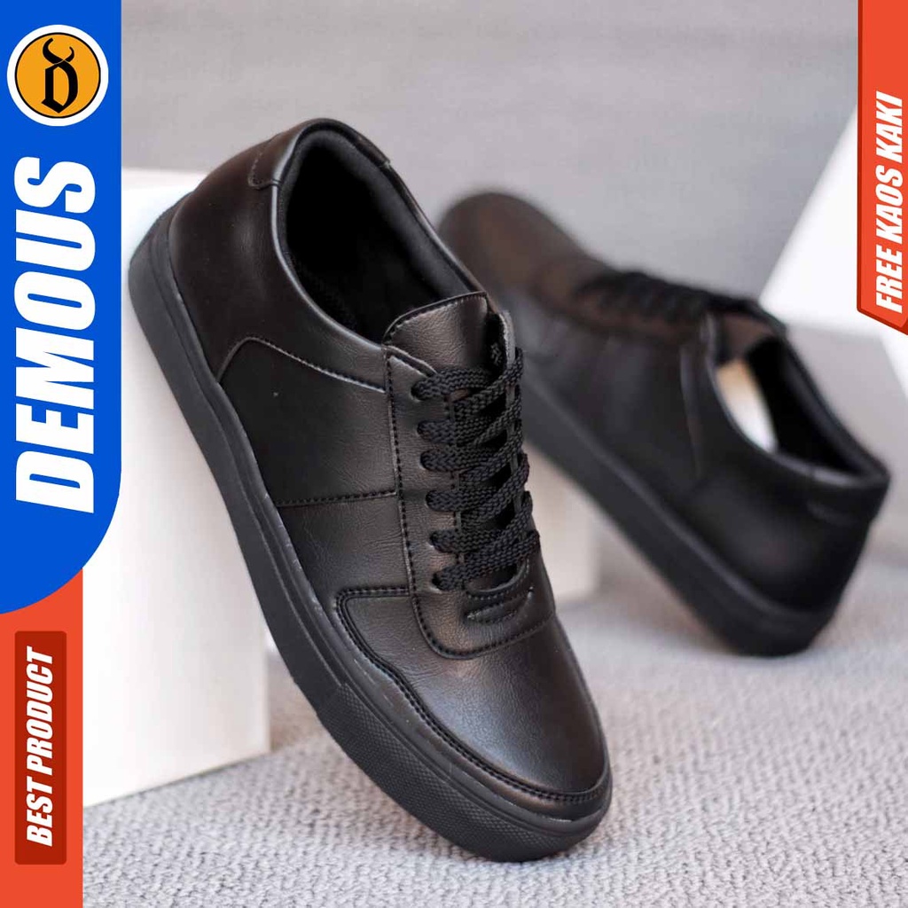 DEMOUS AUGT Sepatu Kasual Sneakers Casual Kulit Pu Hitam