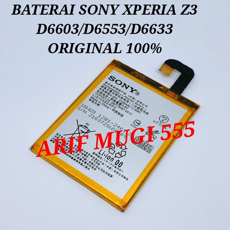 Batu Hp Baterai Battery Sony Xperia Z3 D6603/D6553/D6633 Original 100%