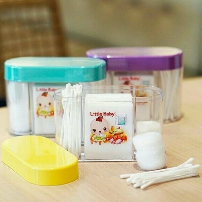 LITTLE BABY Tempat Cotton Buds &amp; Kapas Oval Termasuk Isi