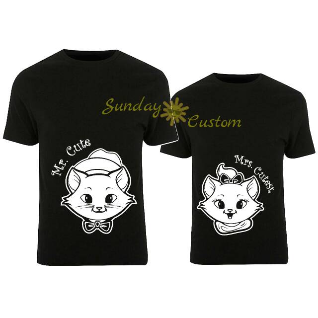 Kaos Couple/Pasangan bisa custom nama/tulisan tema Kucing Imut