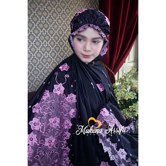 Mukena Bordir Handmade Padang Bordir Asli Hitam Pink - Mukena Seserahan Mukena Asli