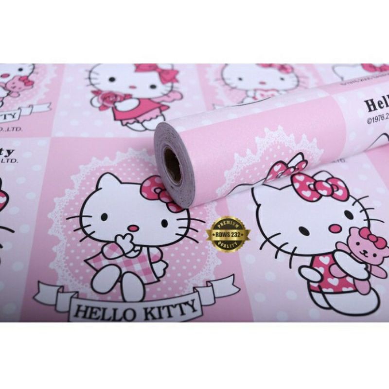 Wallpaper Dinding Motif Hello Kitty Kotak Pink 10m x 45cm