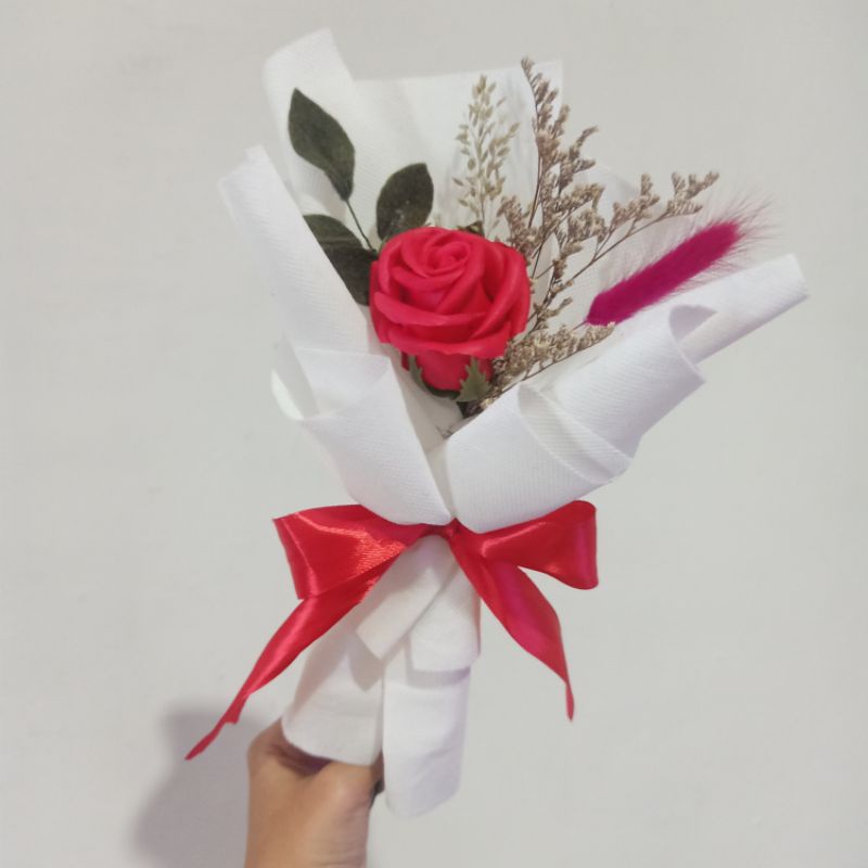Single Soap dan Dried Flower Bouquet / Buket Bucket Bunga Sabun Mini