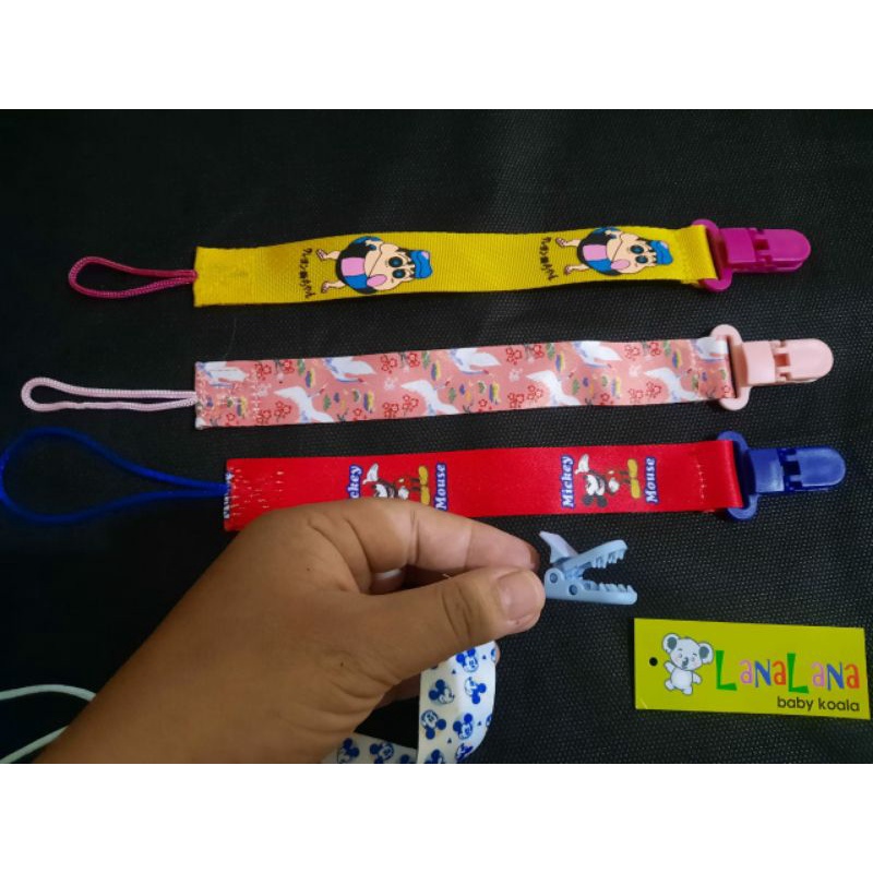 LZ.N37 tali empeng pita motif 25cm. klip rantai empeng. clip pacifier. pacifier chain