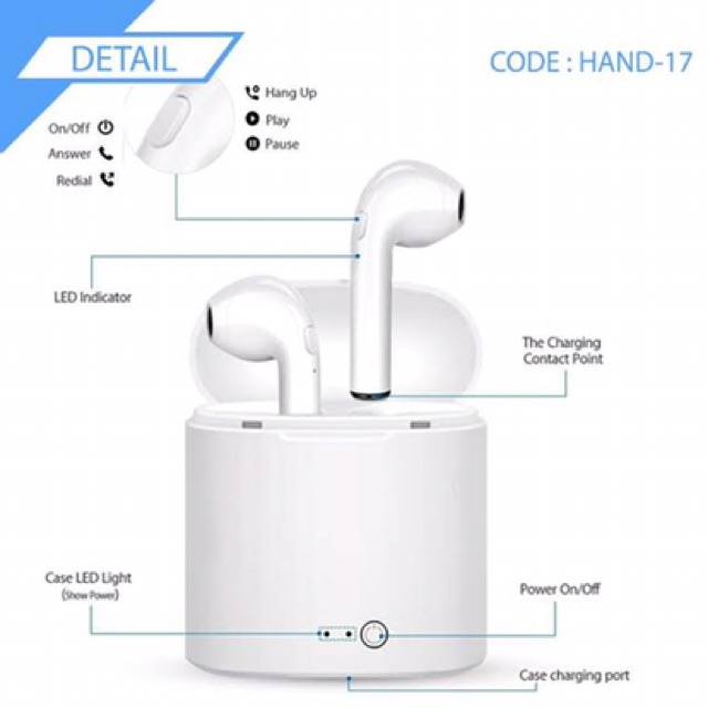 Headset i7s TWS Bluetooth Support V5.0 Double Sport i7s Wireless HF Bluetooth