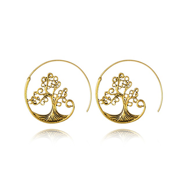 LRC Anting Tusuk Fashion Gold Round Carved Small Tree Spiral Earrings F59321