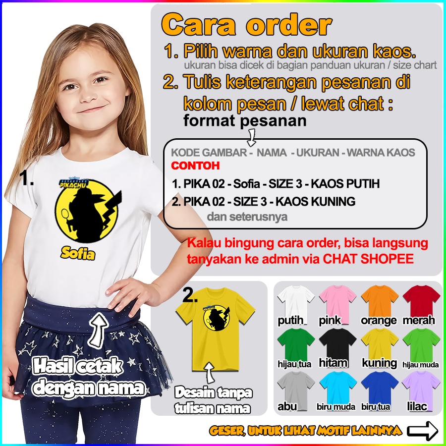 [FREE NAMA!!] Baju Kaos ANAK DAN DEWASA PIKACHU BANYAK MOTIF