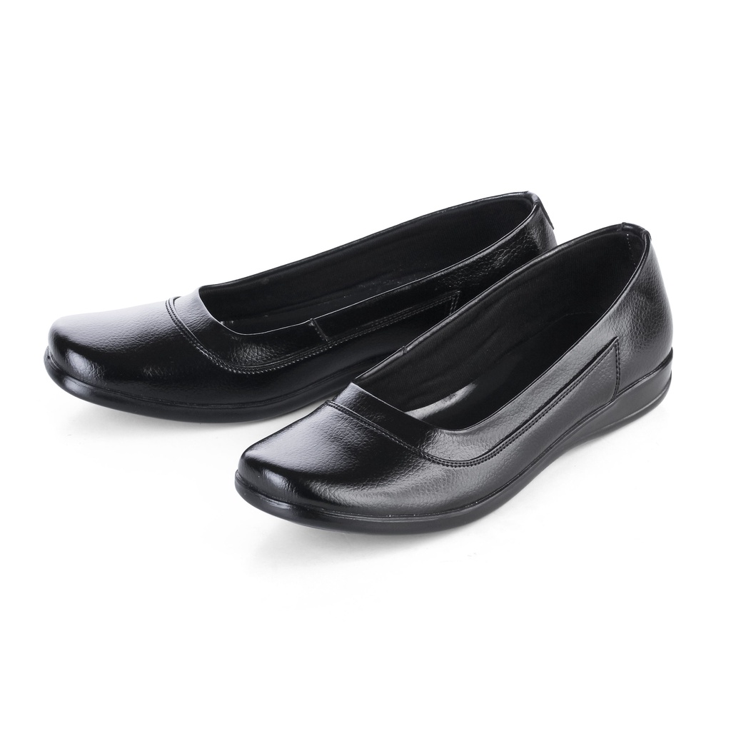 Sepatu Pantofel Wanita Kerja Kantoran Anti Slip Flat Shoes Sol Karet Hak 2 Cm VLY30 Hitam