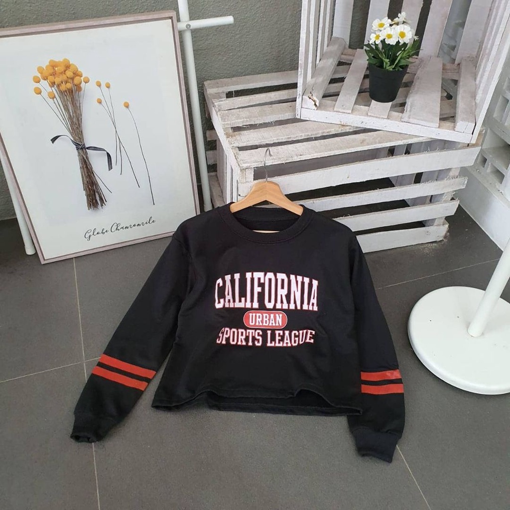 California Urban Croope Sweater Casual Wanita Outher Dengan Garis Lengan Terbaru