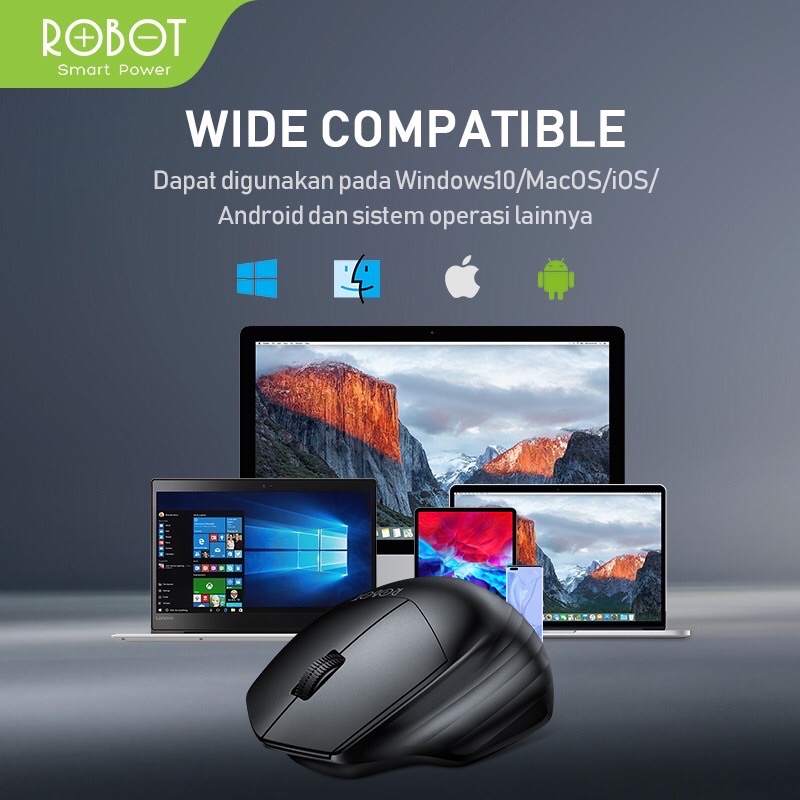 ROBOT Mouse Wireless M350 Silent Click 1600DPI dengan Receiver USB &amp; Bluetooth untuk PC Laptop BY PA