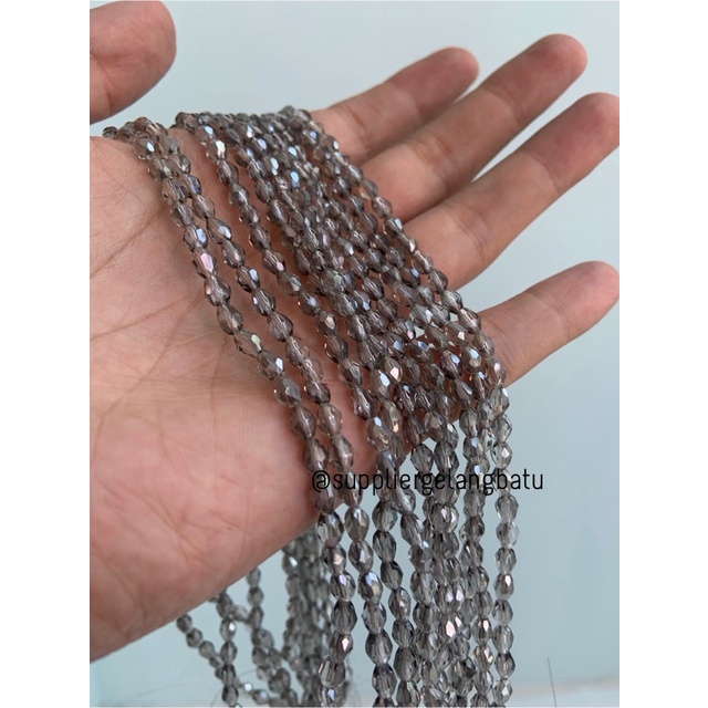 kristal Ceko tetes 6 x 4mm GREY QUARTZ smoky bening bross PREMIUM
