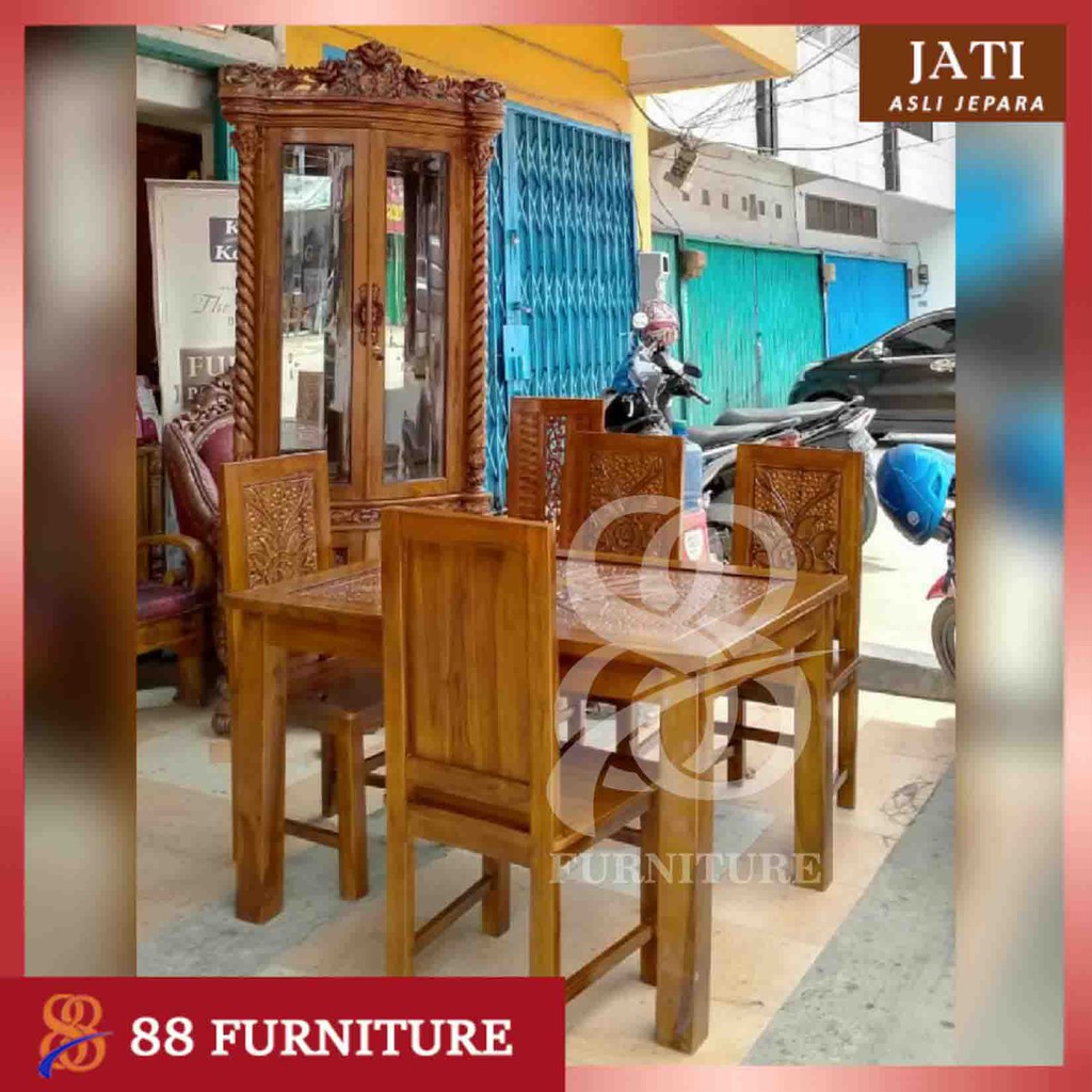 Meja Makan Jati Kursi 4 | Meja Makan Jati Awet Modern Minimalis| Kayu Jati Asli Berkualitas