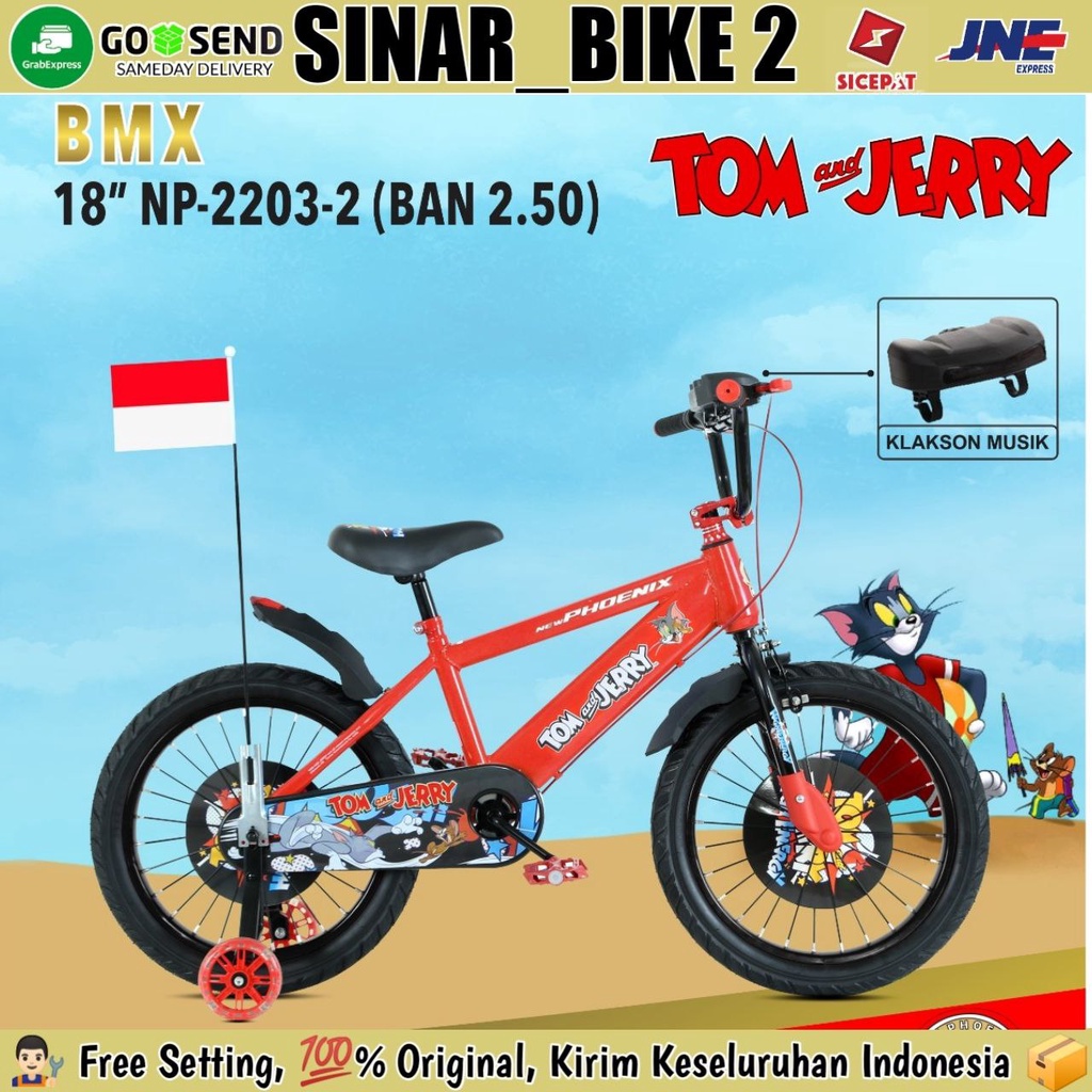 Sepeda Bmx Anak Laki-Laki Tom Jerry 12, 16 &amp; 18 Inch Phoenix Np-2203-2 Ban 2.50