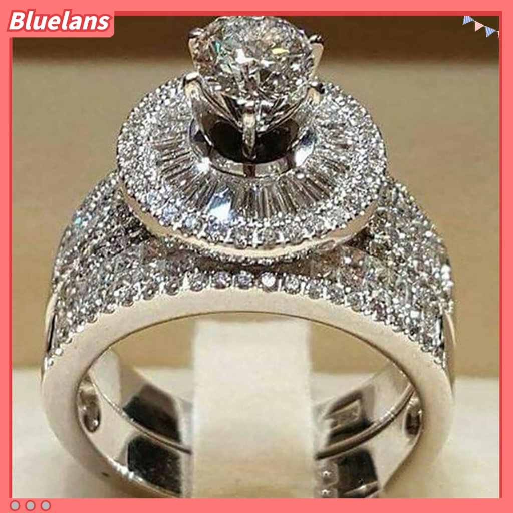 Bluelans 2Pcs Fashion Women Cubic Zirconia Statement Engagement Finger Ring Jewelry