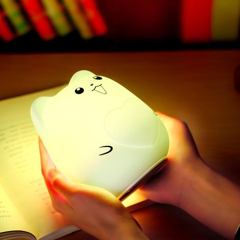 Lampu Tidur silikon kucing anjing babi pikachu LED animal Silicone Rechargeable Squishy Night Lamp - lampu meja kamar tidur 7 warna