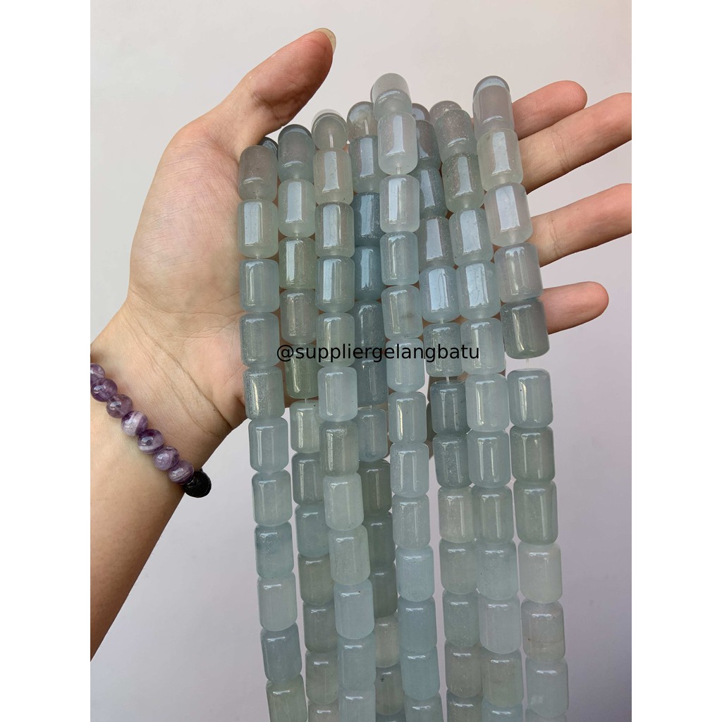 bahan renceng batu akik Giok bening tabung 14mm gelang kalung jade