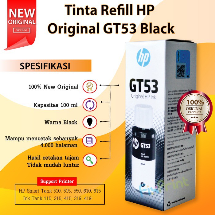 Tinta Original HP GT53 GT52 gt52 GT-52 Tinta Printer HP GT5810 GT5820 Black Cyan Magenta Yellow 1set