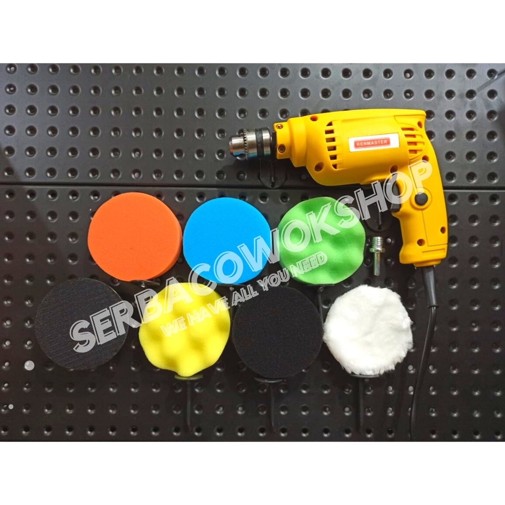 Paket Mesin Bor Reversible 2 Arah + Sponge Polishing 4&quot; Inch 7 Pcs / Busa Poles Set Pad Termurah