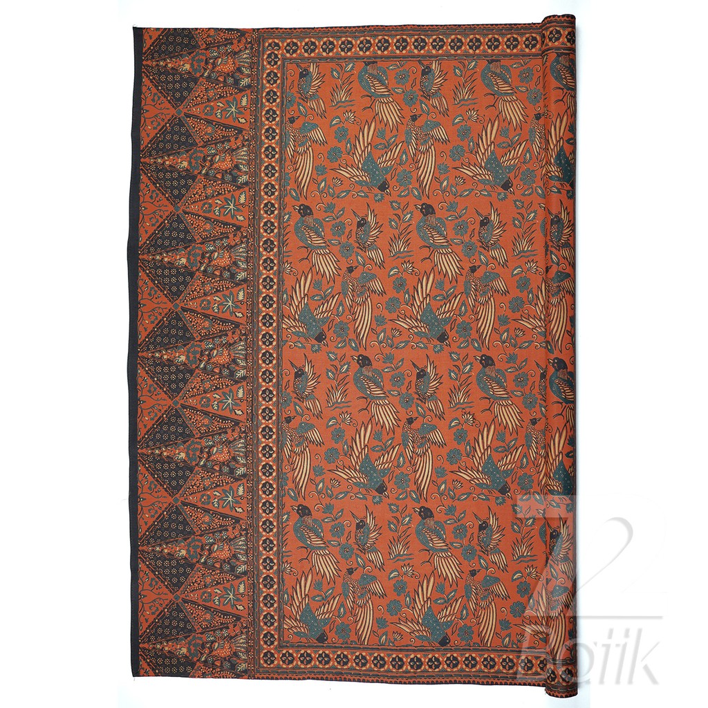 KAIN BATIK PREMIUM Bahan Katun Motif Burung Warna Orange Oren Oranye 721238 Cap 72 Jarik Jarit Samping Kebat Panjang Batik Katun Modern Premium Bahan Seragam Batik Pernikahan Kantor Keluarga Murah Kamen Jadi Batik Bali Lembaran