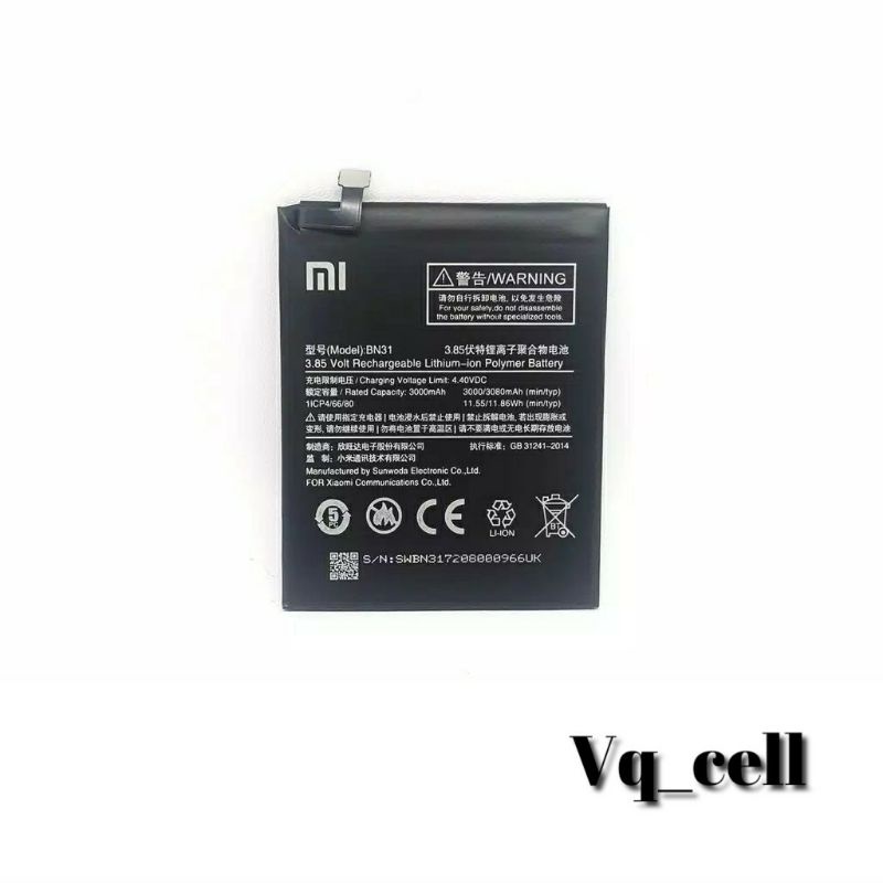 BATERAI BATRE BATTERY XIAOMI REDMI NOTE 5A BN31 / Mi 5X / Mi A1 / NOTE 5 PRIME / REDMI S2