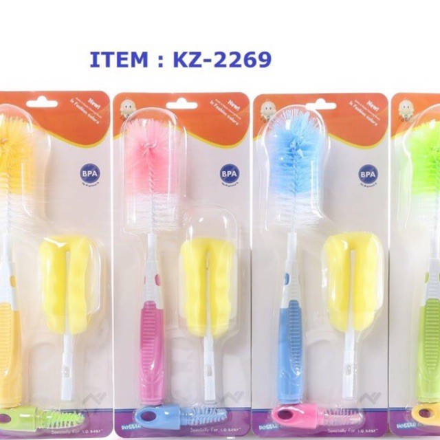 IQ Baby Sikat Botol Susu 3in1 - Sikat Spons Nipple Brush 3in1