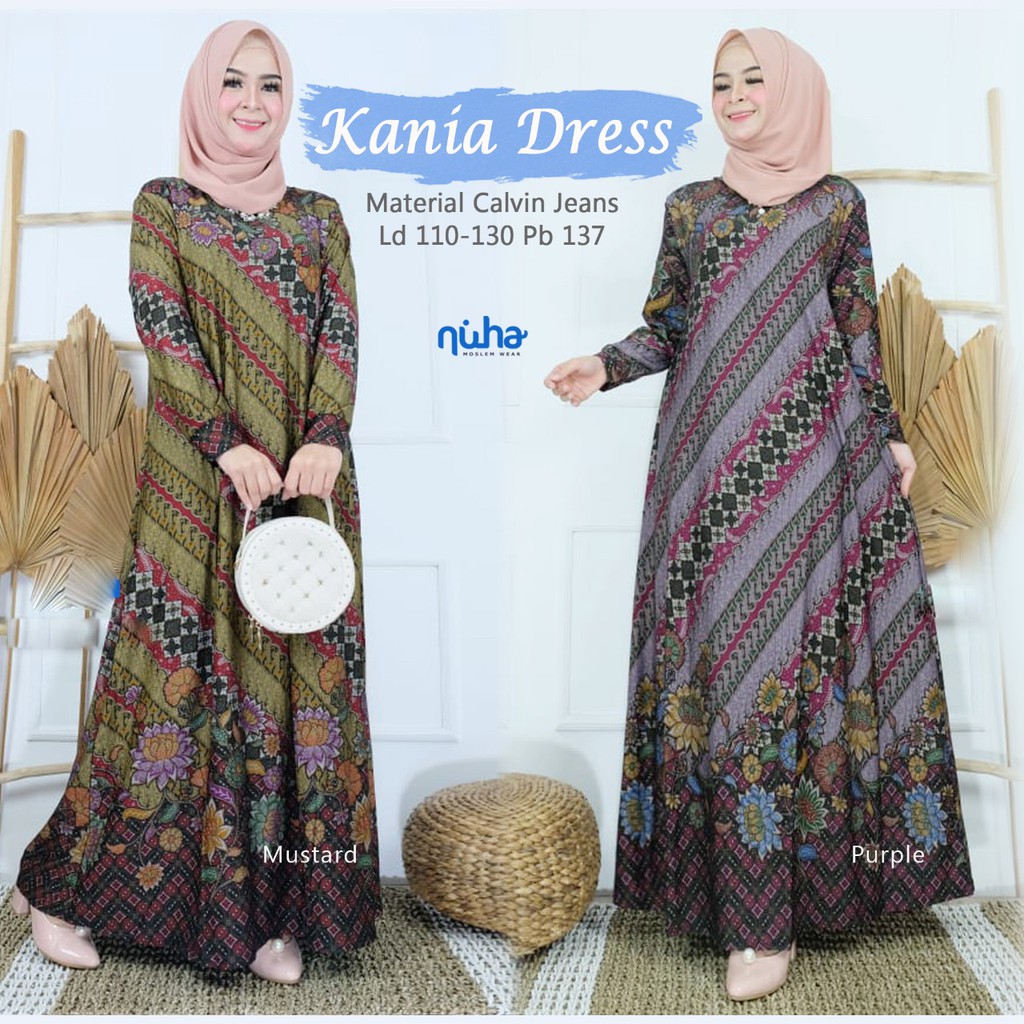 KANIA. Baju Gamis Maxy Dress Batik Atasan Muslim Wanita NUHA Murah. Cantik, Anggun, Simple, Nyaman