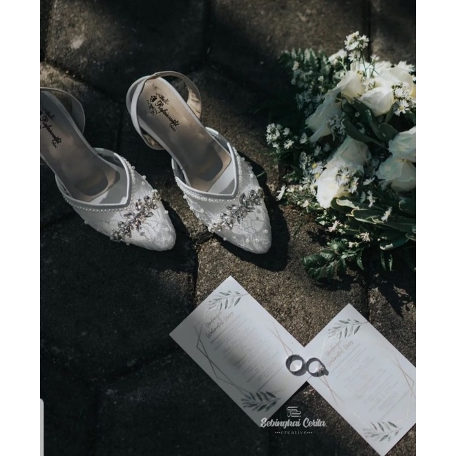 sepatu quinaya putih sepatu wedding putih tali tinggi 5cm tahu