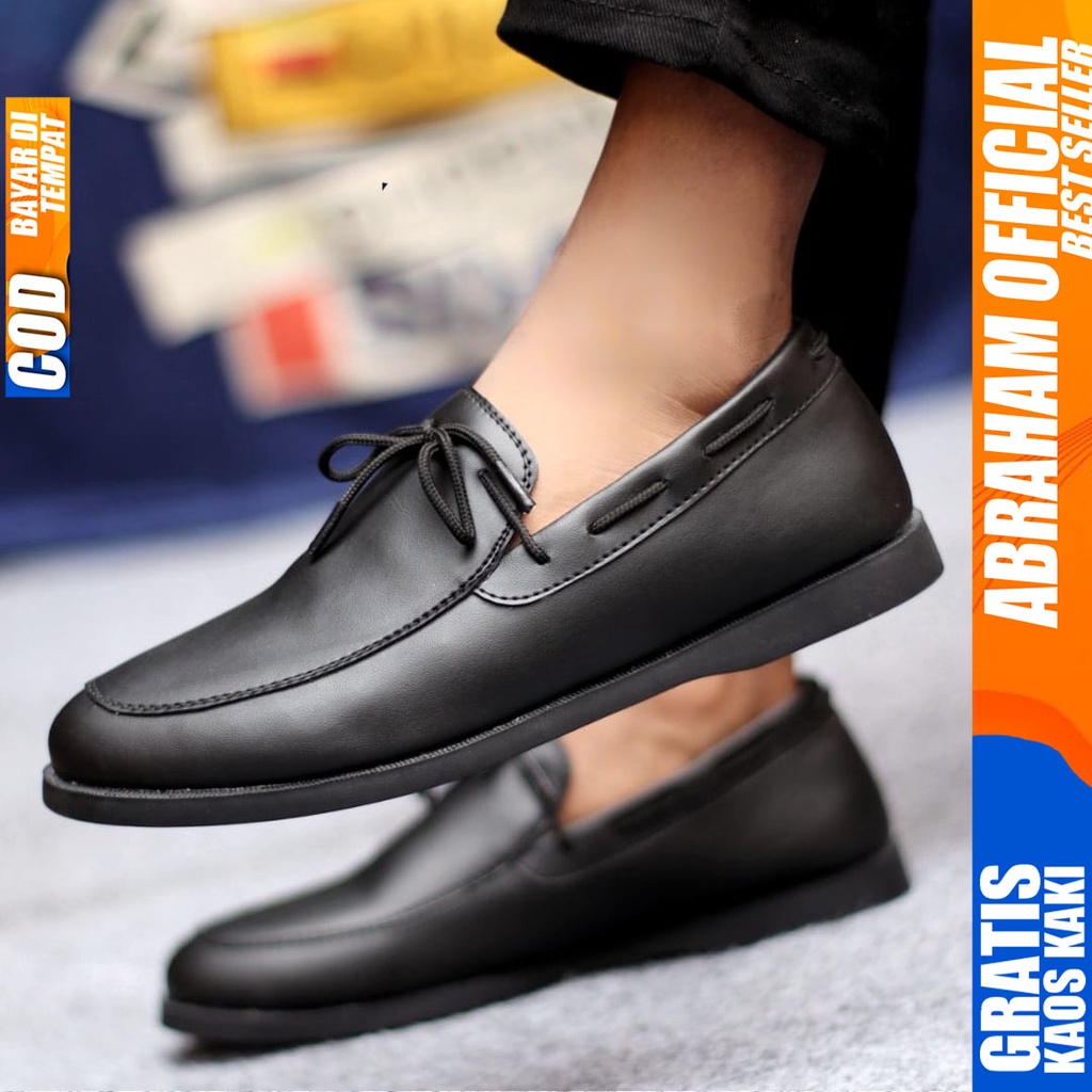 Sepatu Casual Pria Formal Tali Pantofel Kulit Pu Kerja Kantor Kondangan Kuliah Hitam Fashion Shoes Terbaru Murah Kekinian Original TOTEB ABRAHAM