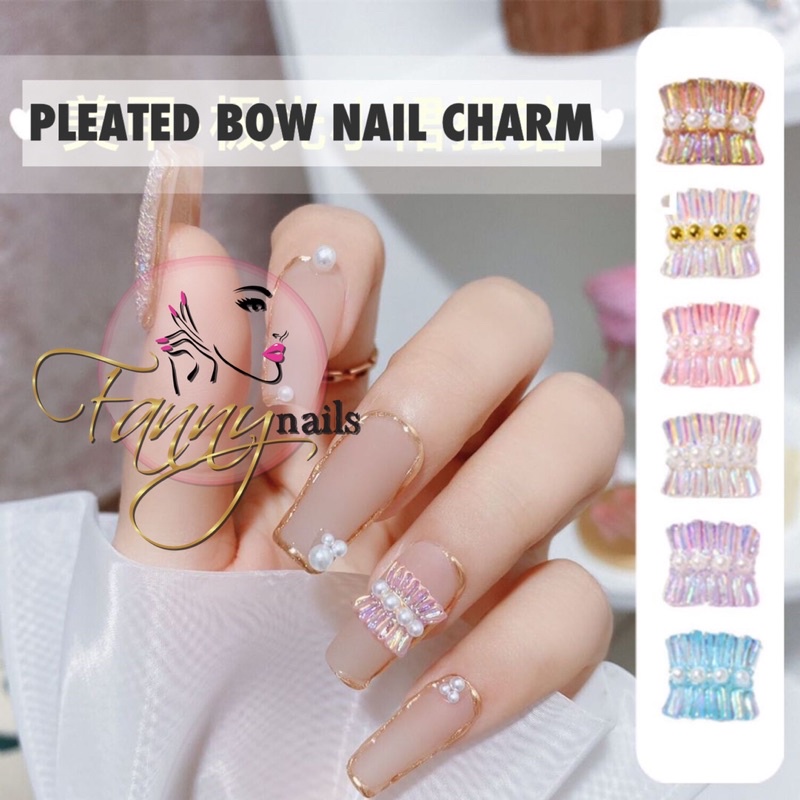 PLEATED BOW NAIL CHARMS HIASAN PITA KERUT NAIL ART RESIN PITA HIASAN KUKU RHINESTONE