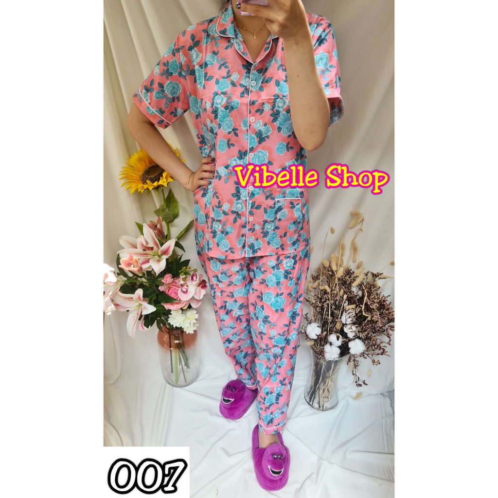 VIBELLECP - CP Vibelle shop grosir baju tidur piyama karakter fashion murah wanita-CP BUNGA 7 PINK